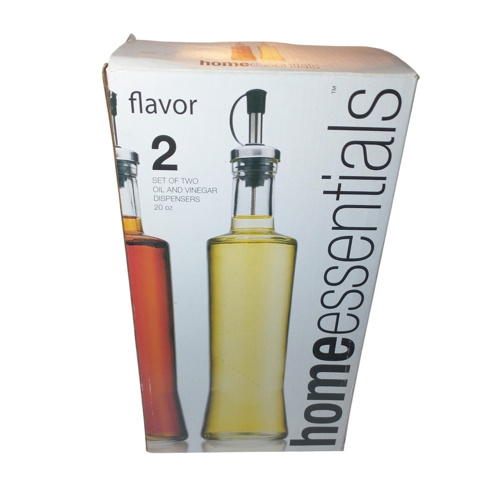 Home Essentials 20 Oz Glass Oil and Vinegar Bottle Dispenser Set of 2 NIB
